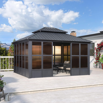 PURPLE LEAF 12' W x 14' D Sunroom Hardtop Gazebo Solarium